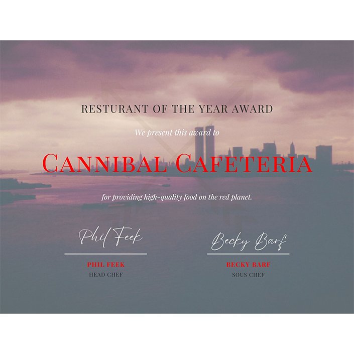 Cannibal Cafeteria #1 Restaurant Award